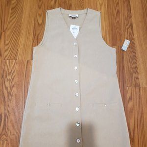 Talbots Tan/Beige Linen Blend Button Up Sleeveless Dress New With Tags MSRP: $88